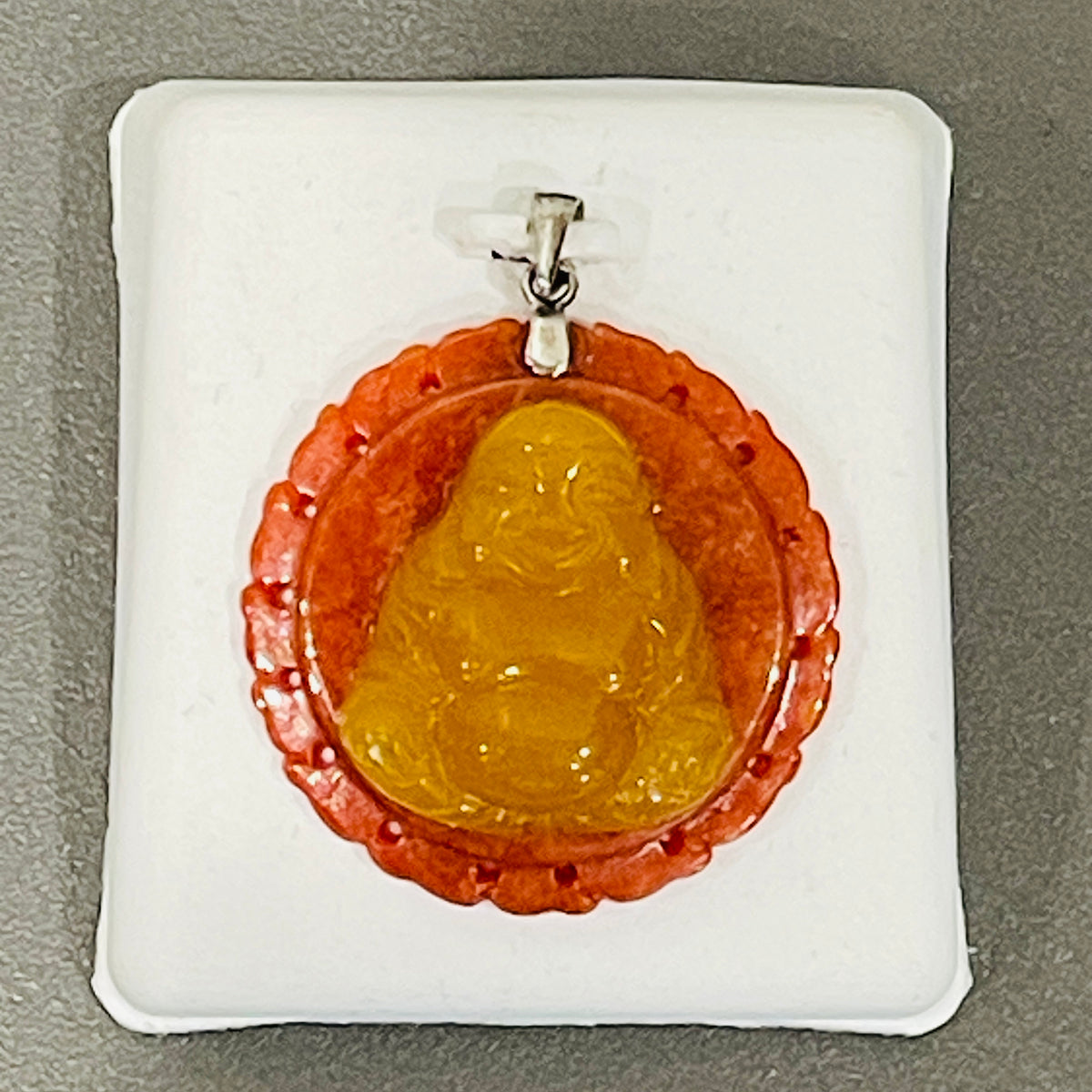 Sterling Silver Yellow and Orange Jade Buddha Pendant