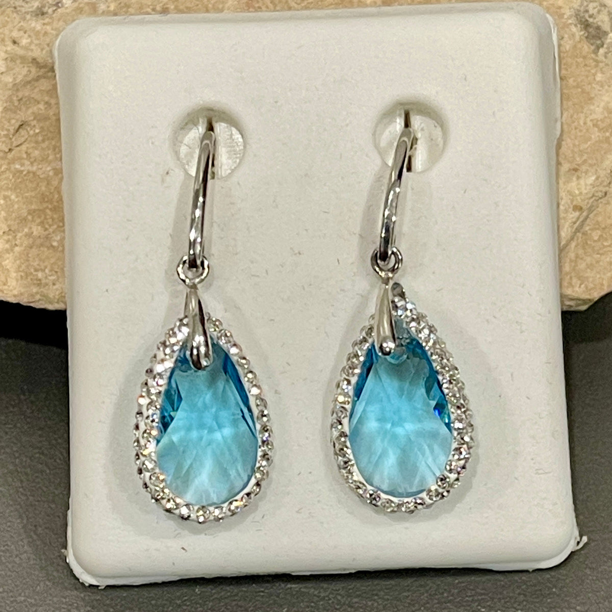 Sterling Silver Blue Topaz and Cubic Zirconia Dangle Earrings