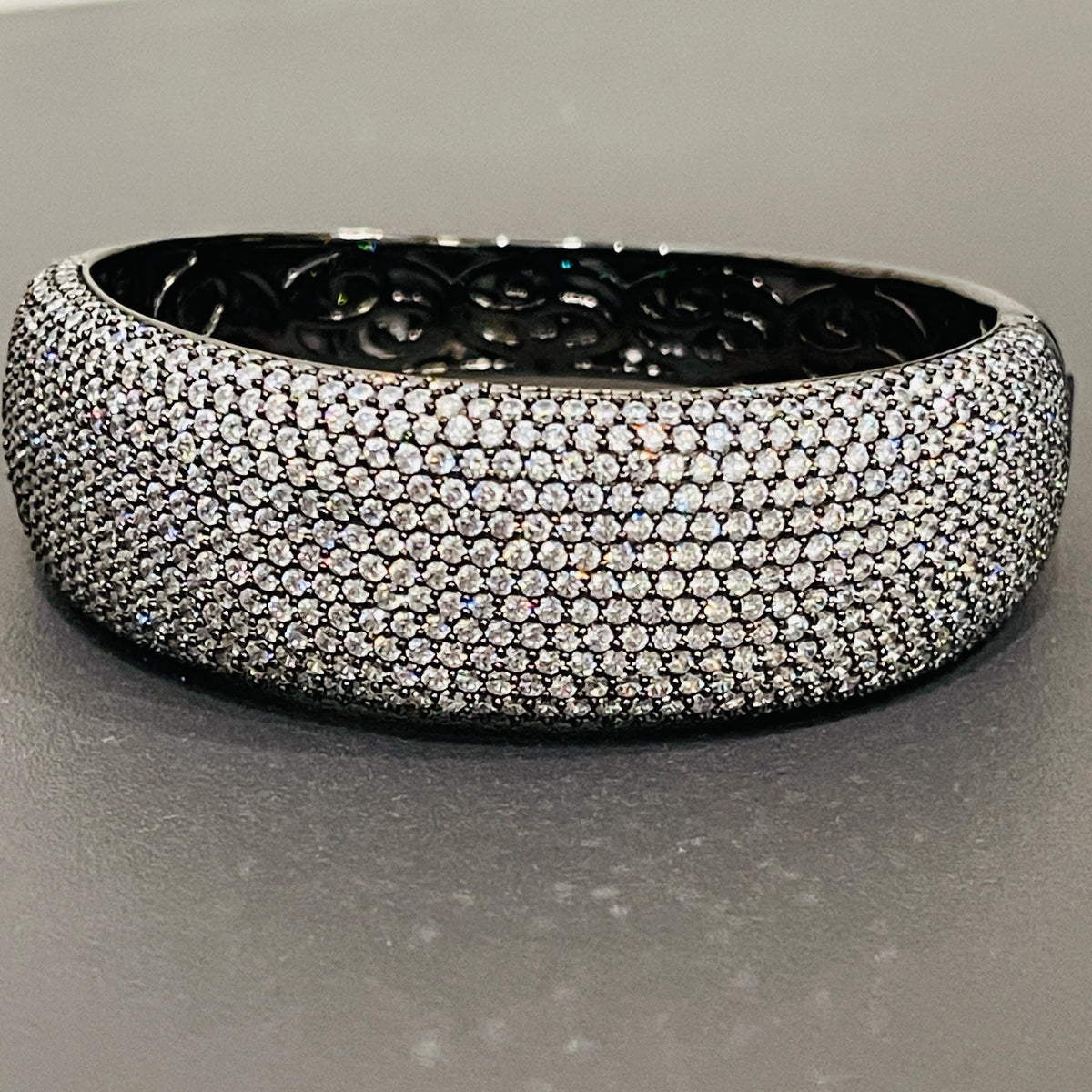 Sterling Silver Swarovski Crystal Bangle Bracelet with Black Rhodium