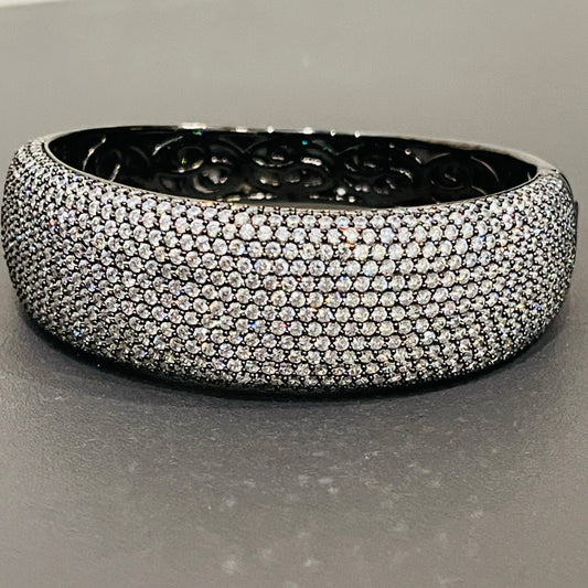 Sterling Silver Swarovski Crystal Bangle Bracelet with Black Rhodium