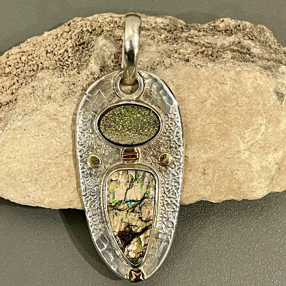 Vintage Sterling Silver Druzy & Boulder Opal Pendant, Monroe Jackson Design