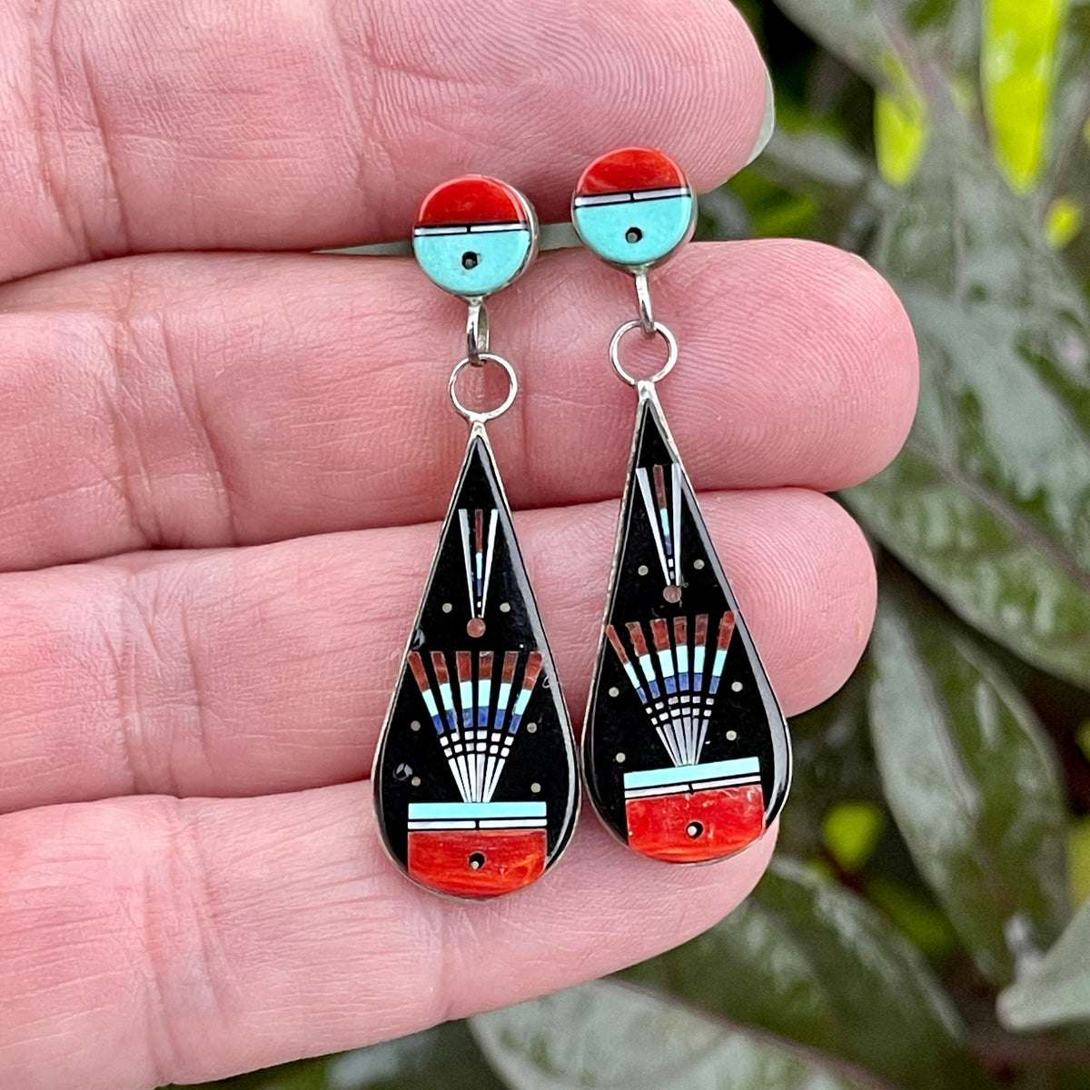 Native American Erwin P Tsosie Sterling Silver Inlaid Earrings