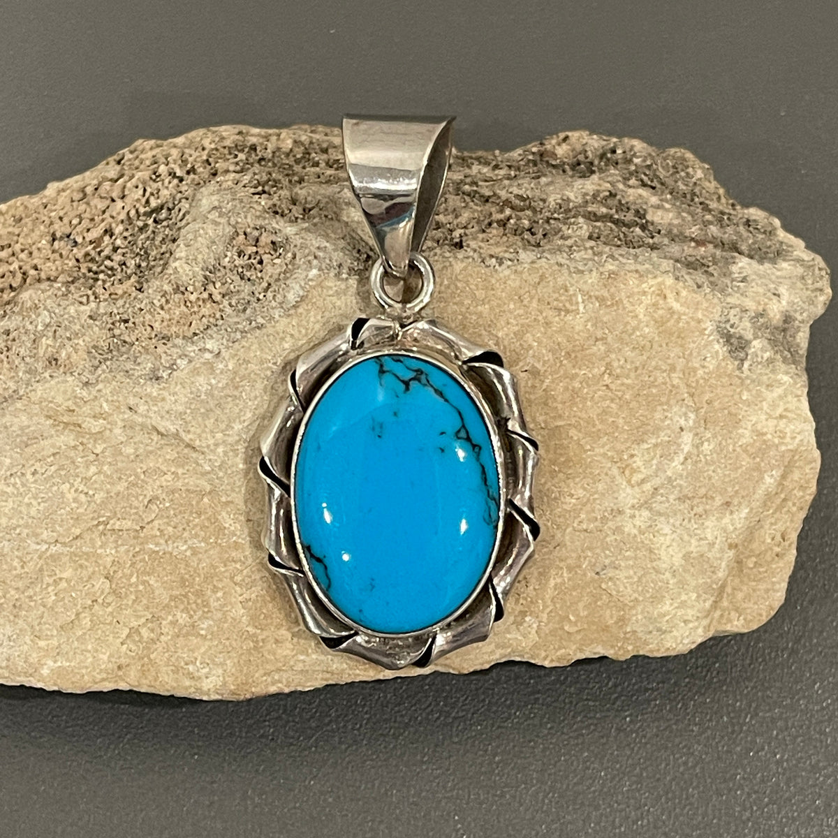 Vintage Blue Turquoise and Sterling Silver Pendant
