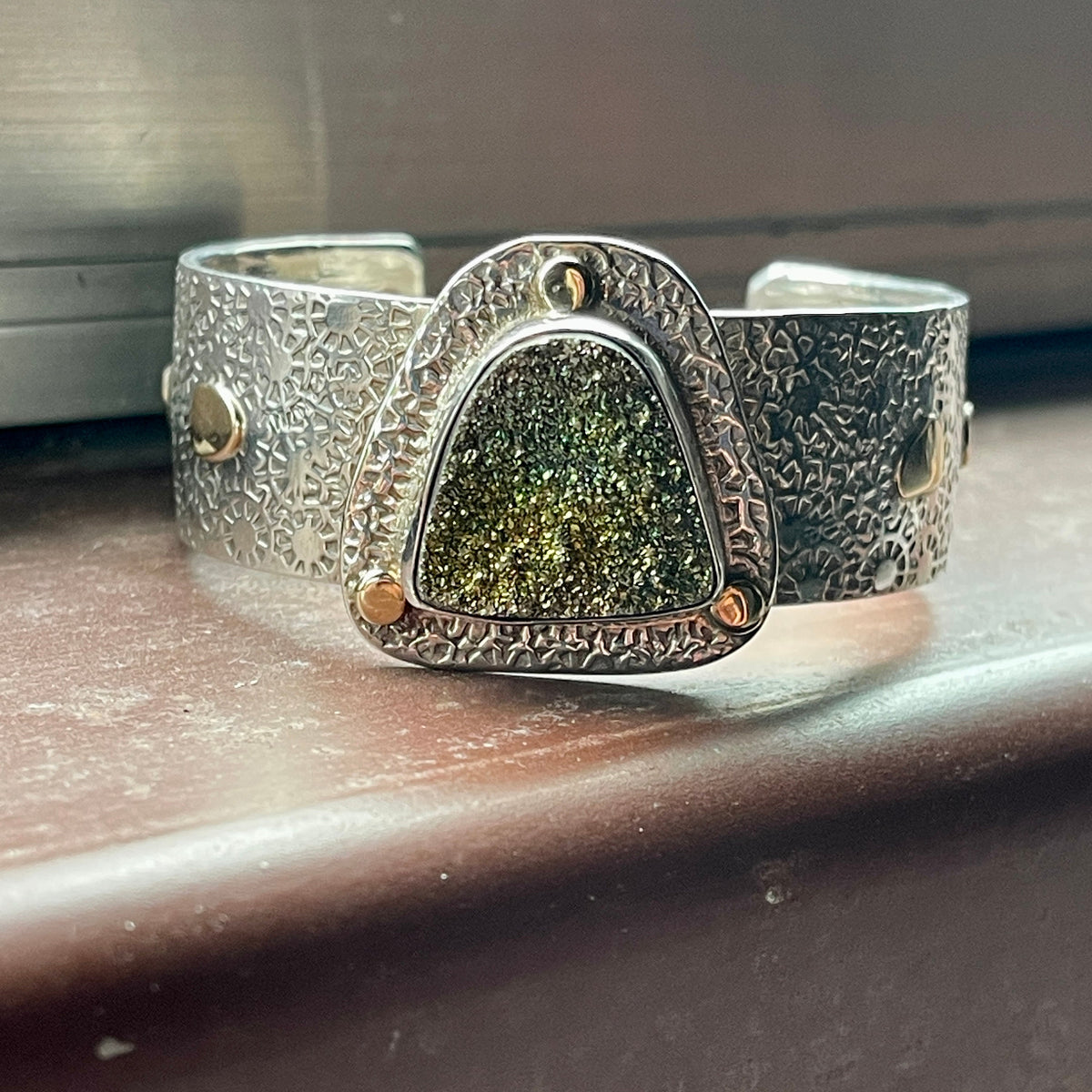 Vintage Sterling Silver Rainbow Pyrite Cuff Bracelet by Monroe Jackson