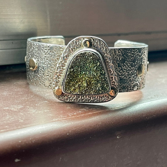 Vintage Sterling Silver Rainbow Pyrite Cuff Bracelet by Monroe Jackson