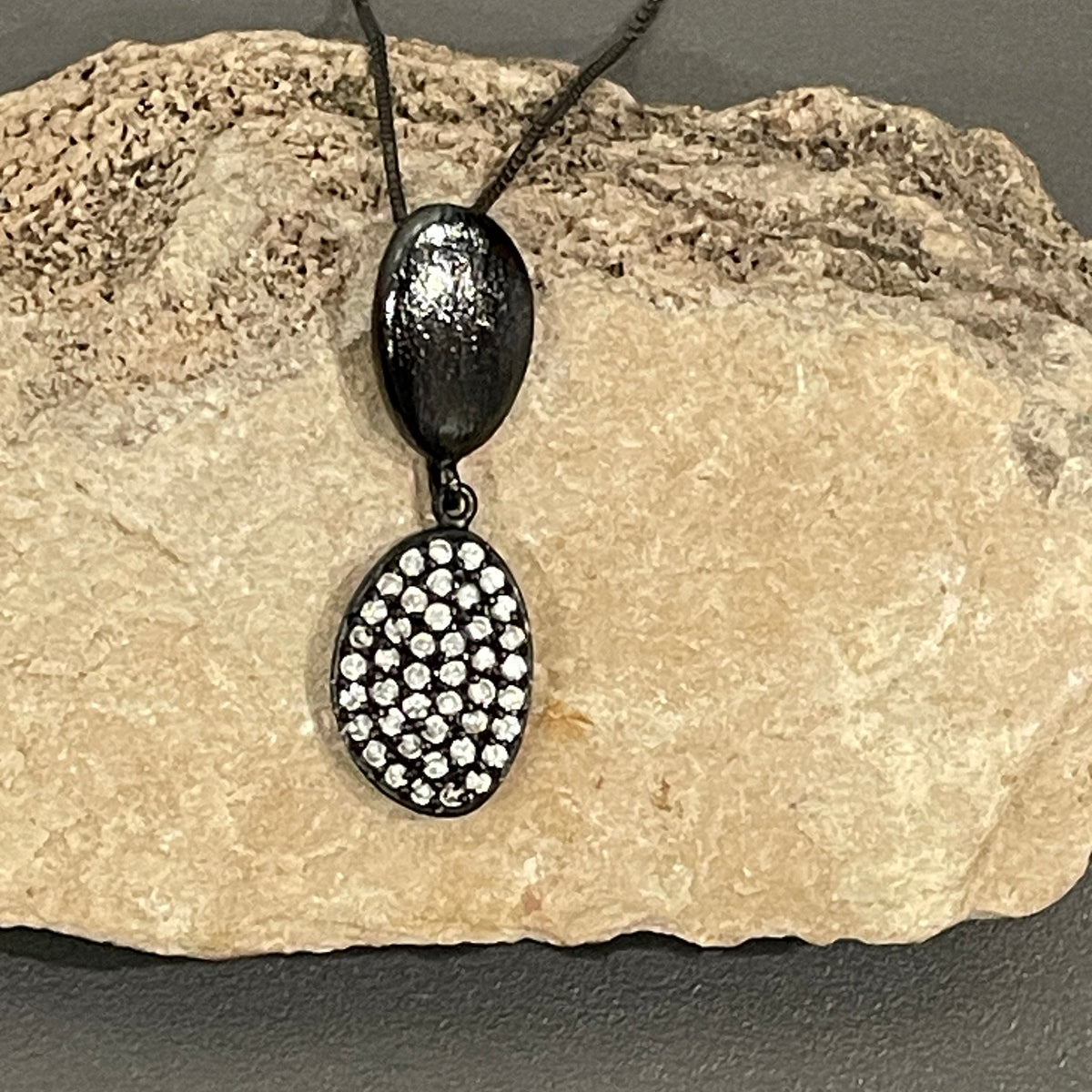 Sterling Silver Cubic Zirconia Pendant Necklace with Black Rhodium