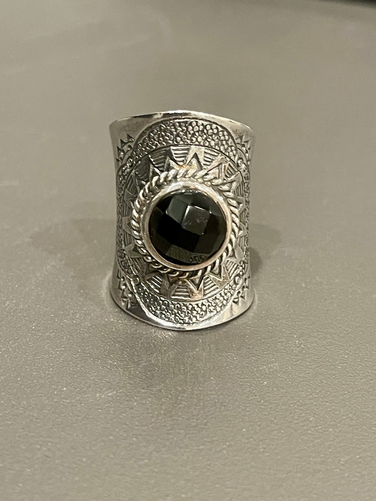 Sterling Silver Black Onyx Wide Statement Ring Size 6.75