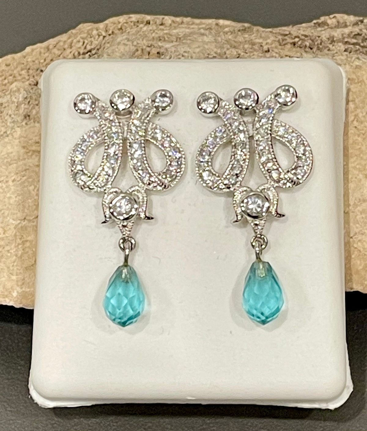 Sterling Silver Blue Topaz and Cubic Zirconia Earrings with Post