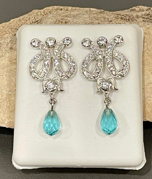 Sterling Silver Blue Topaz and Cubic Zirconia Earrings with Post