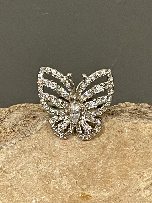 Sterling Silver Butterfly Ring with Cubic Zirconia Size 6