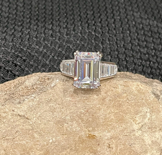 Sterling Silver Cubic Zirconia Engagement Ring Size 8