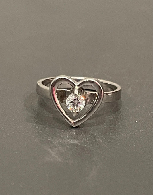 Sterling Silver Heart Ring with Cubic Zirconia Size 6.75