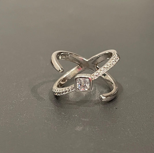 Sterling Silver Open Style Cubic Zirconia Ring Size 6