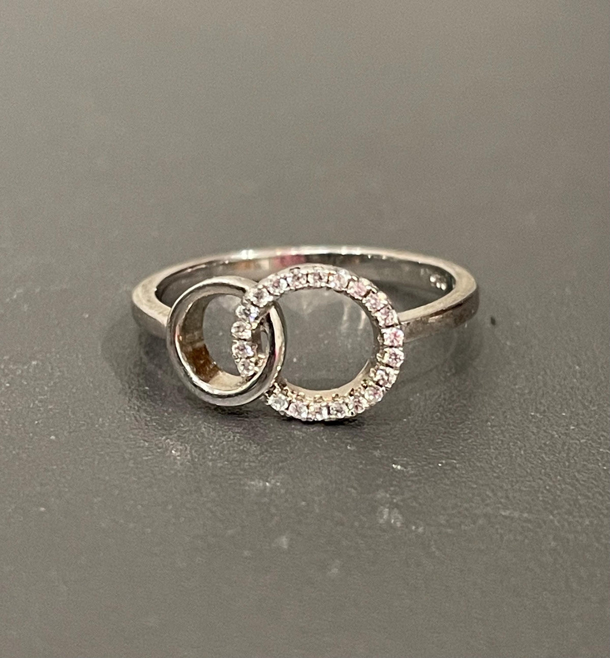 Sterling Silver Double Loop Fashion Ring with Cubic Zirconias Size 7