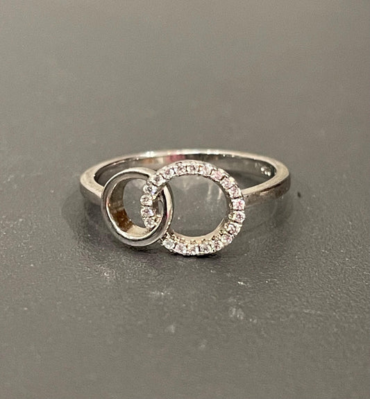 Sterling Silver Double Loop Fashion Ring with Cubic Zirconias Size 7