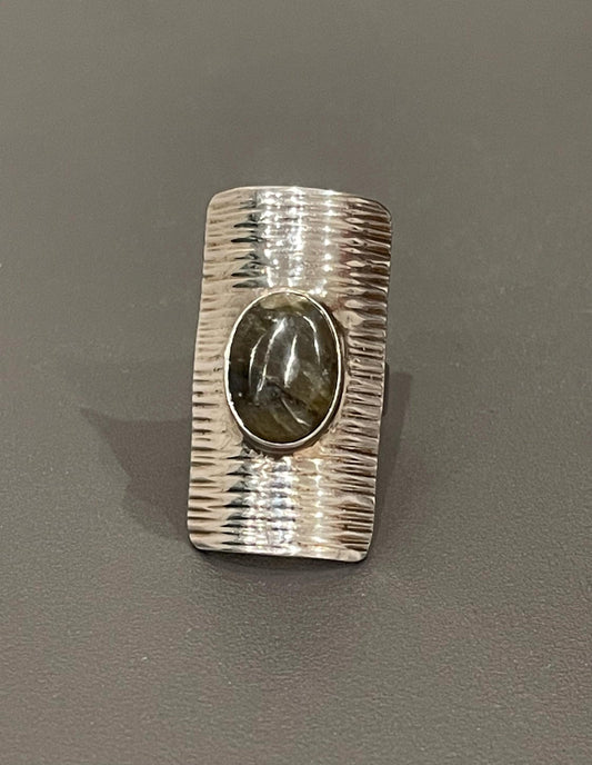 Sterling Silver Agate Wide Ring Size 7