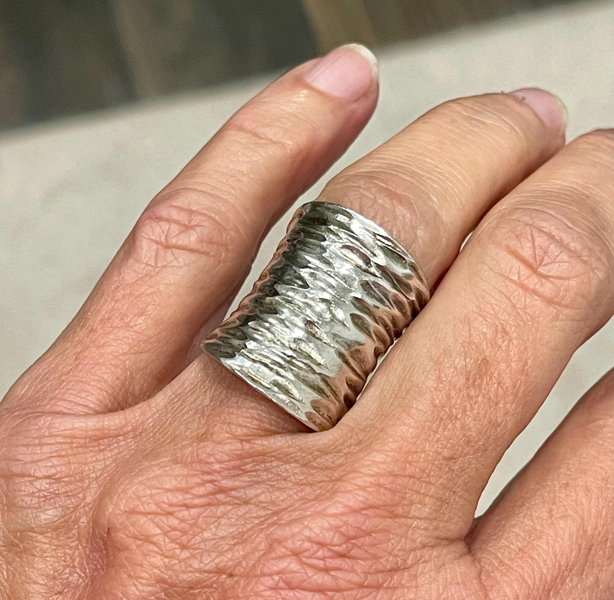 Sterling Silver Wide Textured Band Size 6