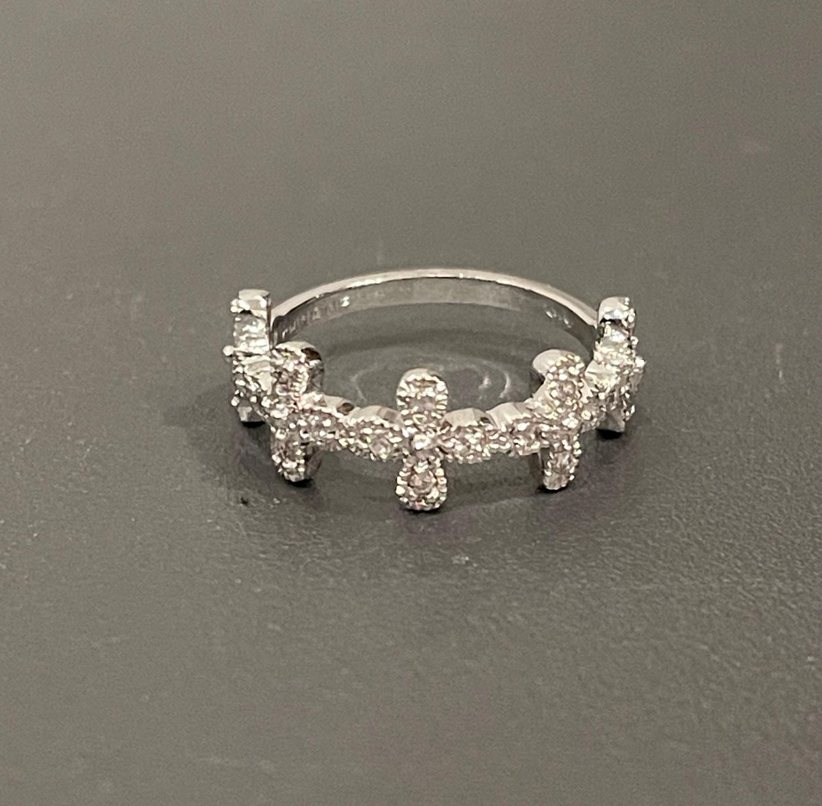 Sterling Silver Cross Band with Cubic Zirconias Size 6.5