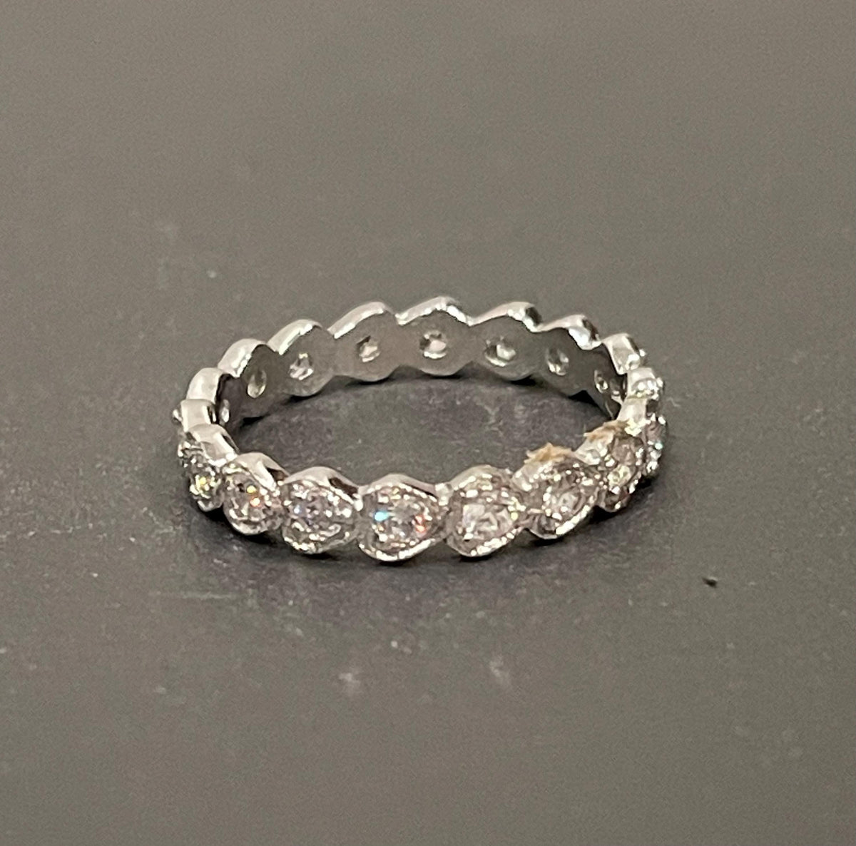 Sterling Silver Eternity Heart Shape Band with Cubic Zirconias Size 7