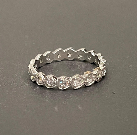 Sterling Silver Eternity Heart Shape Band with Cubic Zirconias Size 7