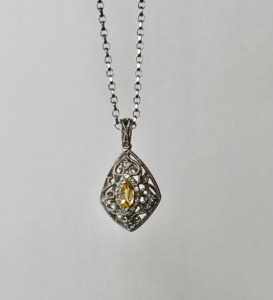 Sterling Silver Filigree Yellow Topaz Pendant Necklace