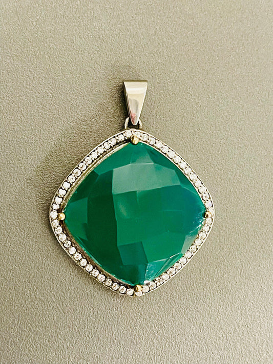 Sterling Silver Green Onyx and Cubic Zirconia Pendant