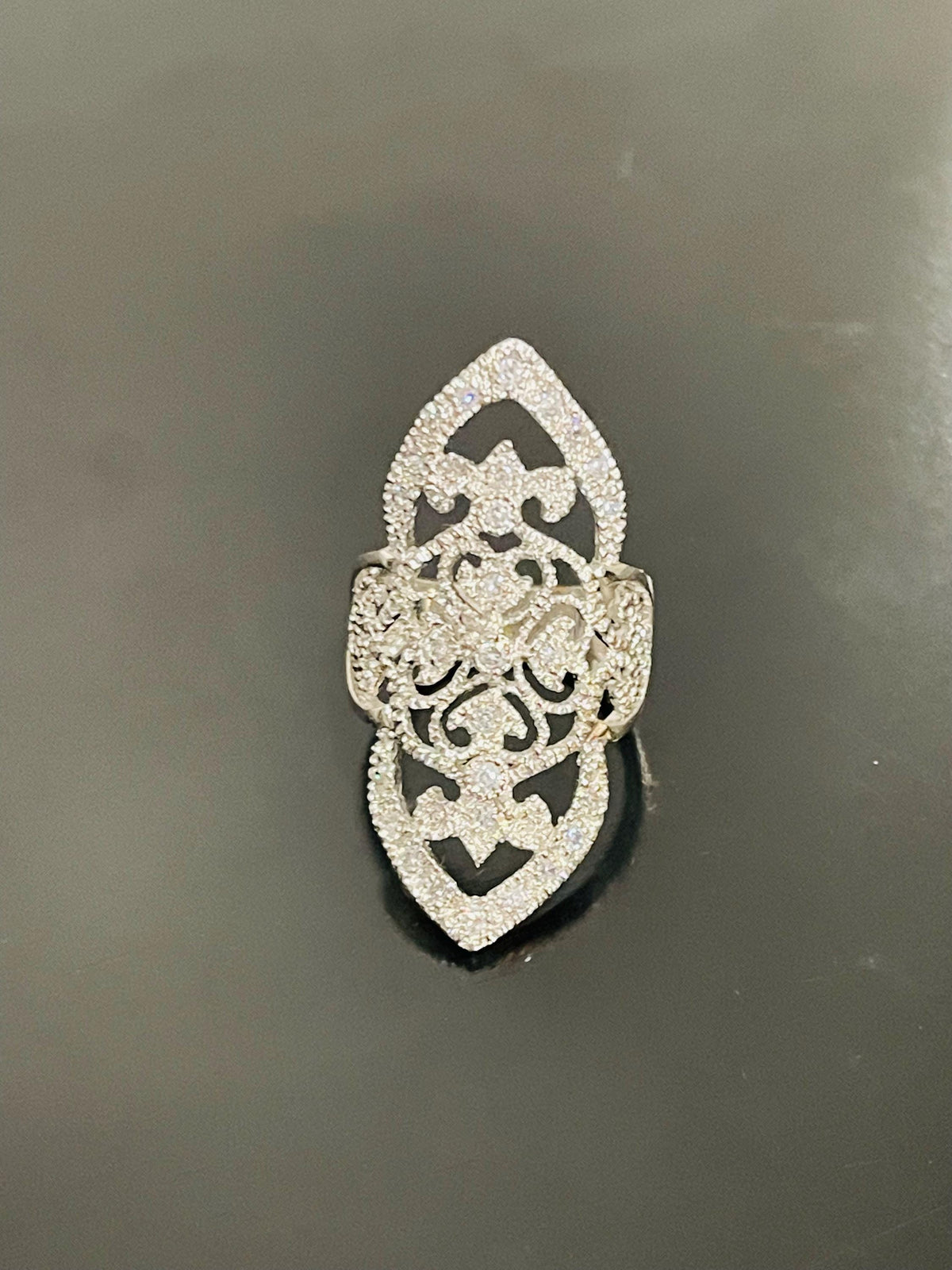 Sterling Silver Wide Vintage Style Cubic Zirconia Ring Size 7.5