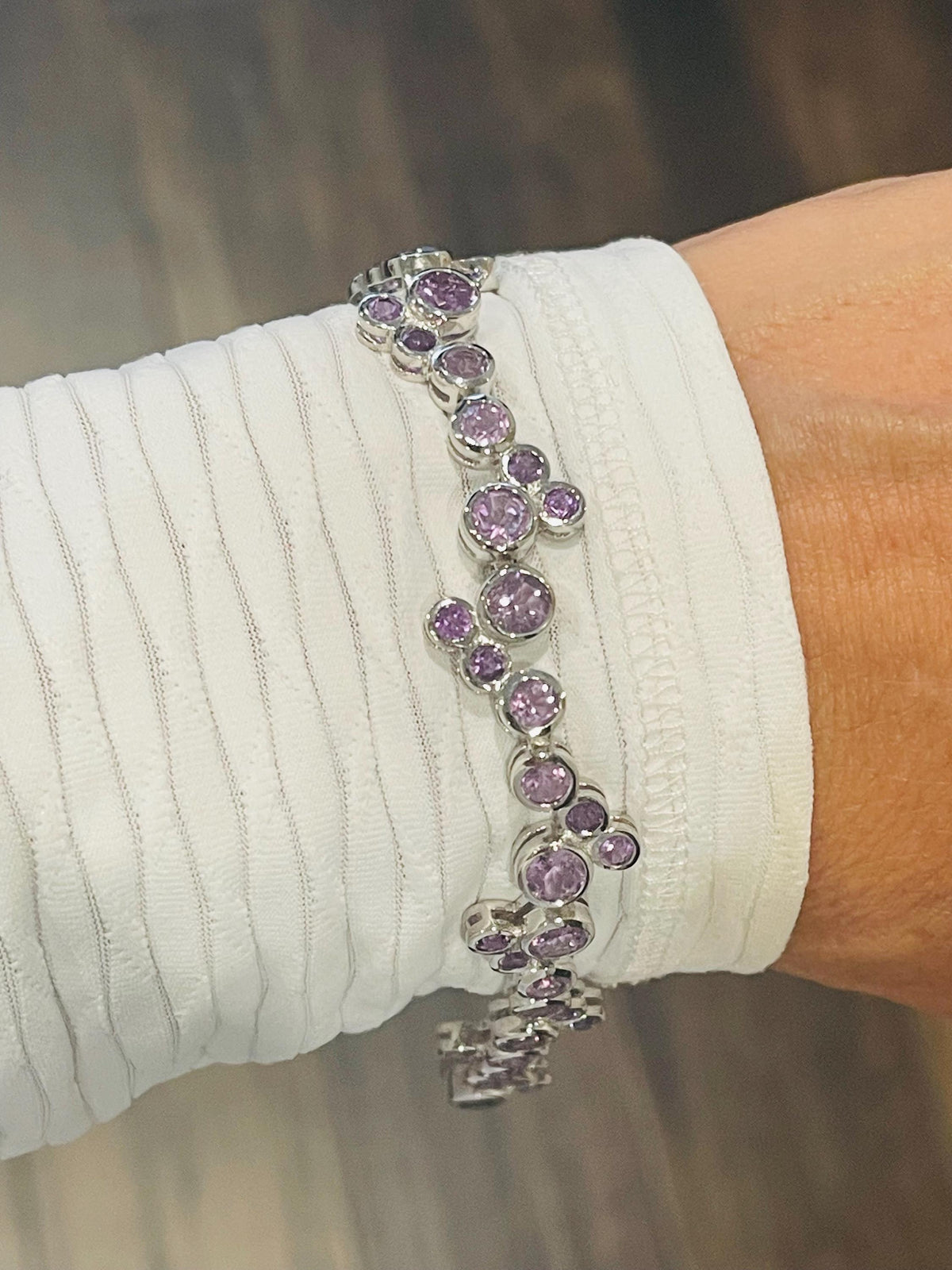 Sterling Silver Amethyst Bracelet 7” Length
