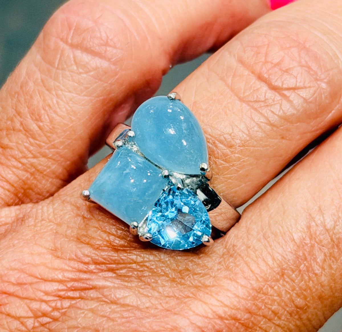 Sterling Silver Aquamarine and Blue Topaz Ring