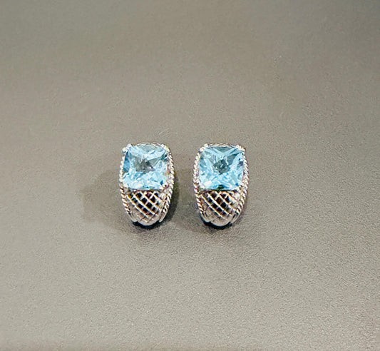 Sterling Silver Half Hoop Earrings with Blue Topaz