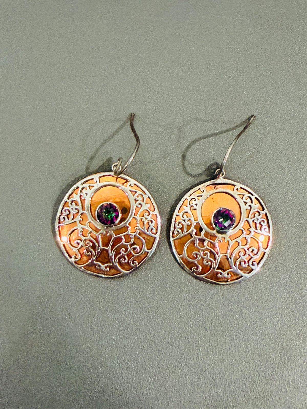 Sterling Silver and Copper Dangle and Drop Earrings with Mystic Topaz