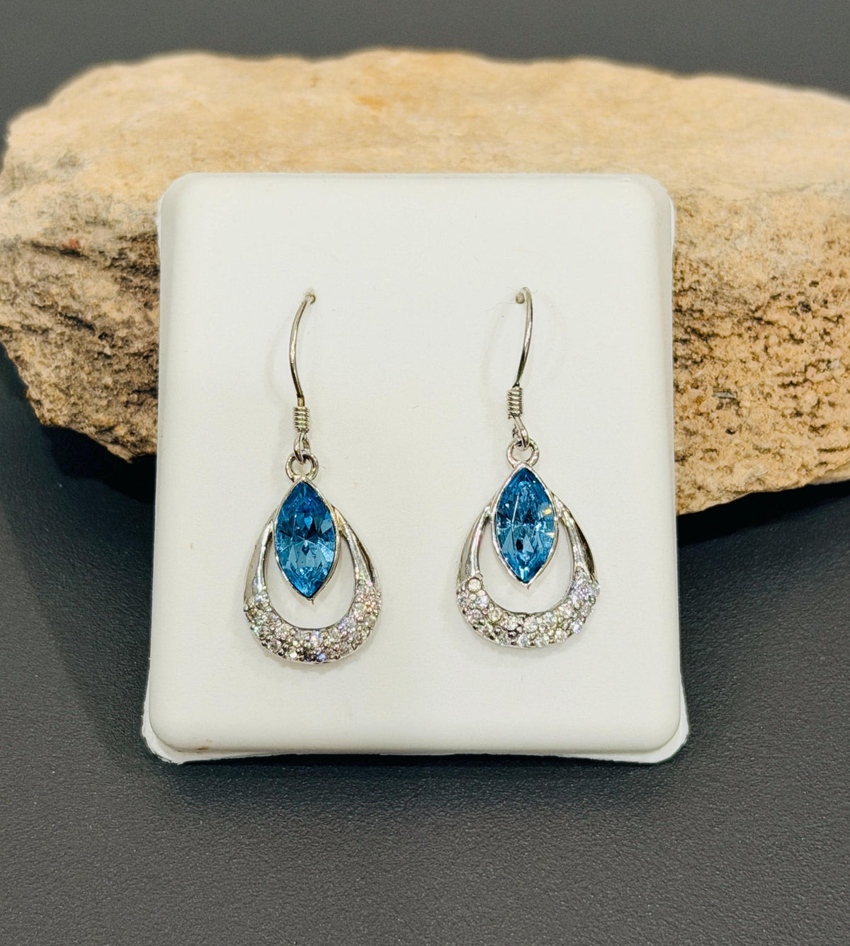Sterling Silver Blue Topaz and Cubic Zirconia Dangle and Drop Earrings