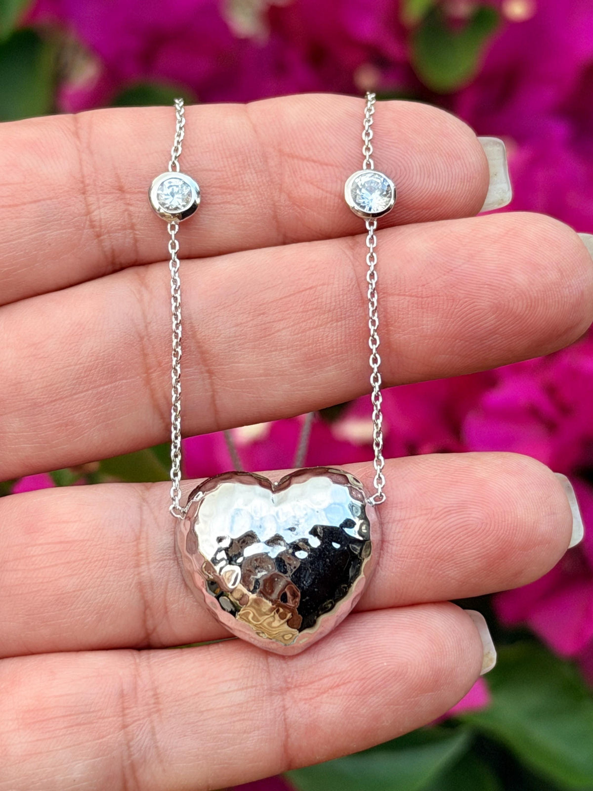 Sterling Silver Hammered Heart Pendant and Chain