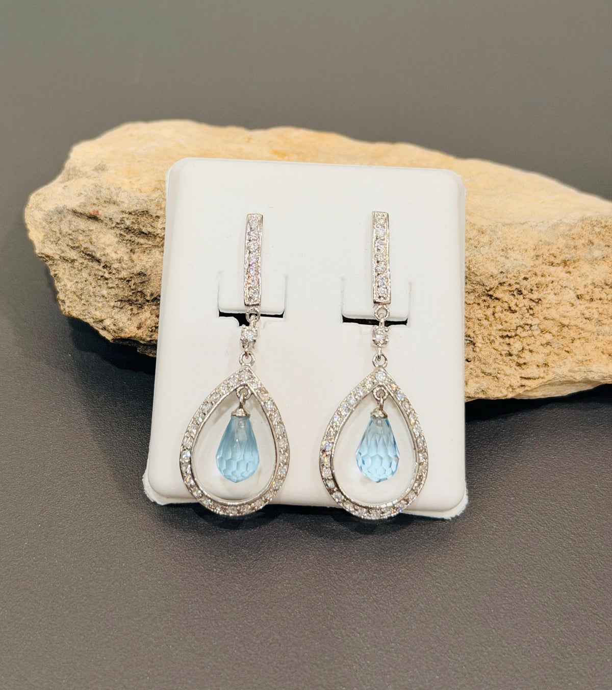 Sterling Silver Blue Topaz and Cubic Zirconia Dangle Earrings