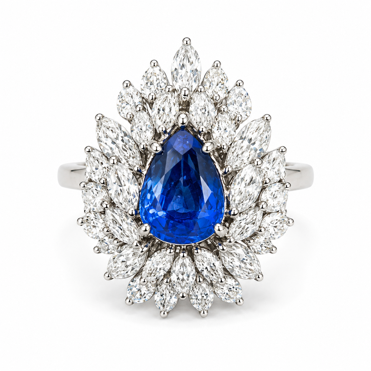 Natural Madagascar Blue Sapphire 3.65 ct & Diamond Ring 3.50 ctw in 18K White Gold, SGL Report