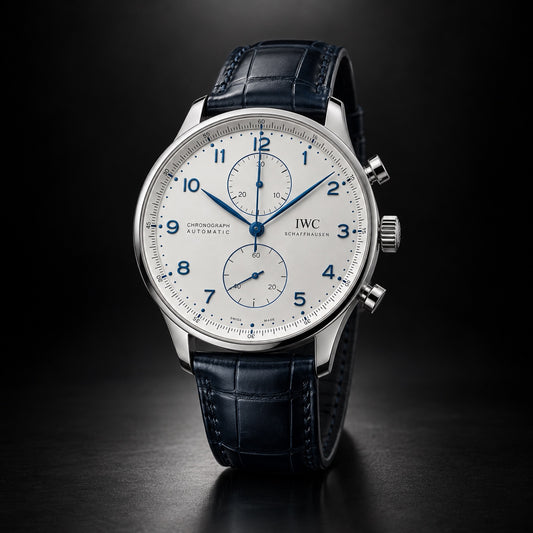 IWC Portugieser Chronograph with white dial and blue accents