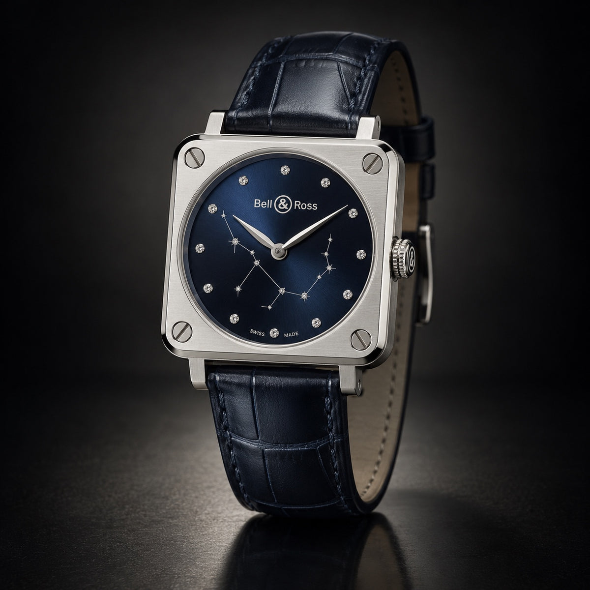 Ladies Bell and Ross square watch with blue celestial dial