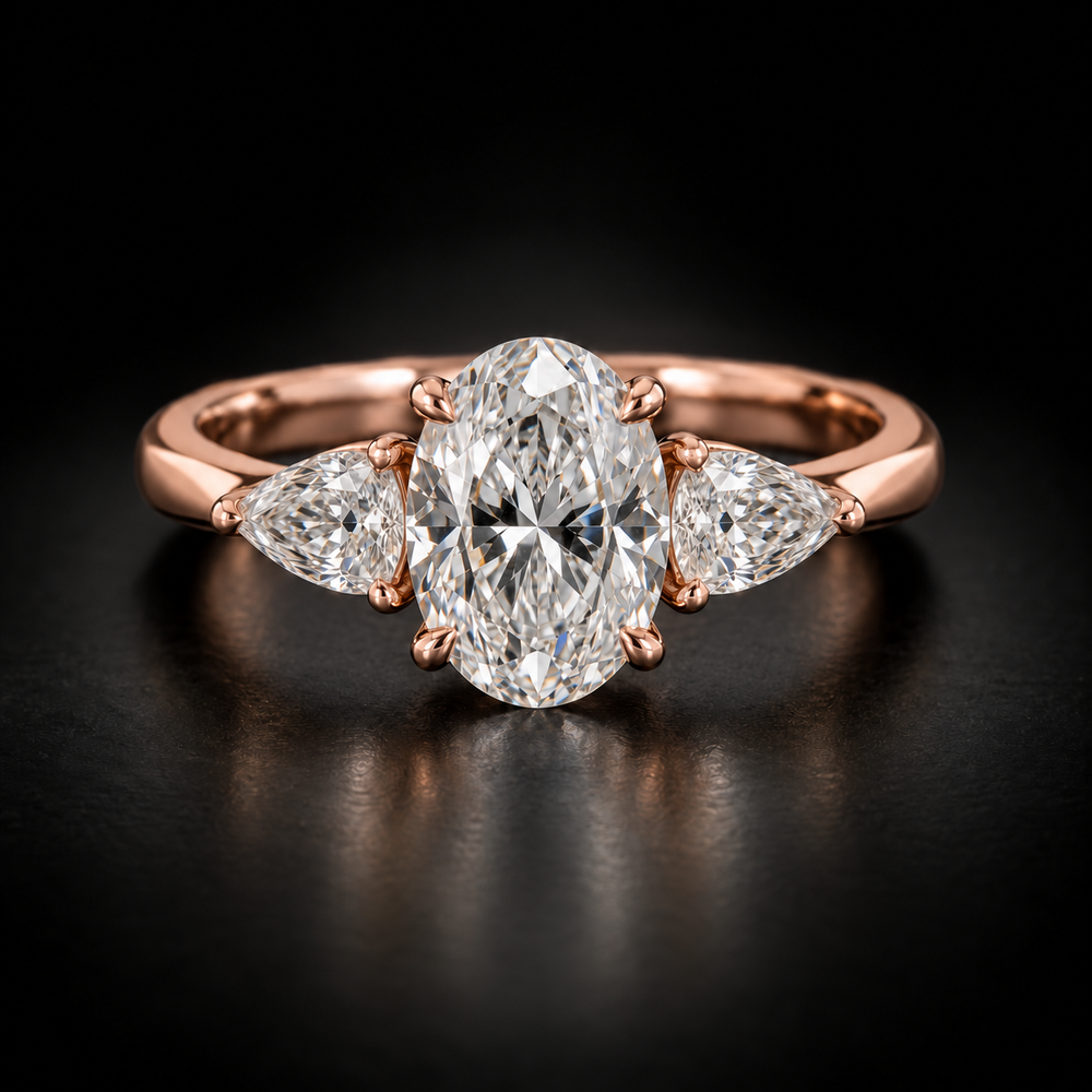 Oval and Pear Three-Stone Engagement Ring