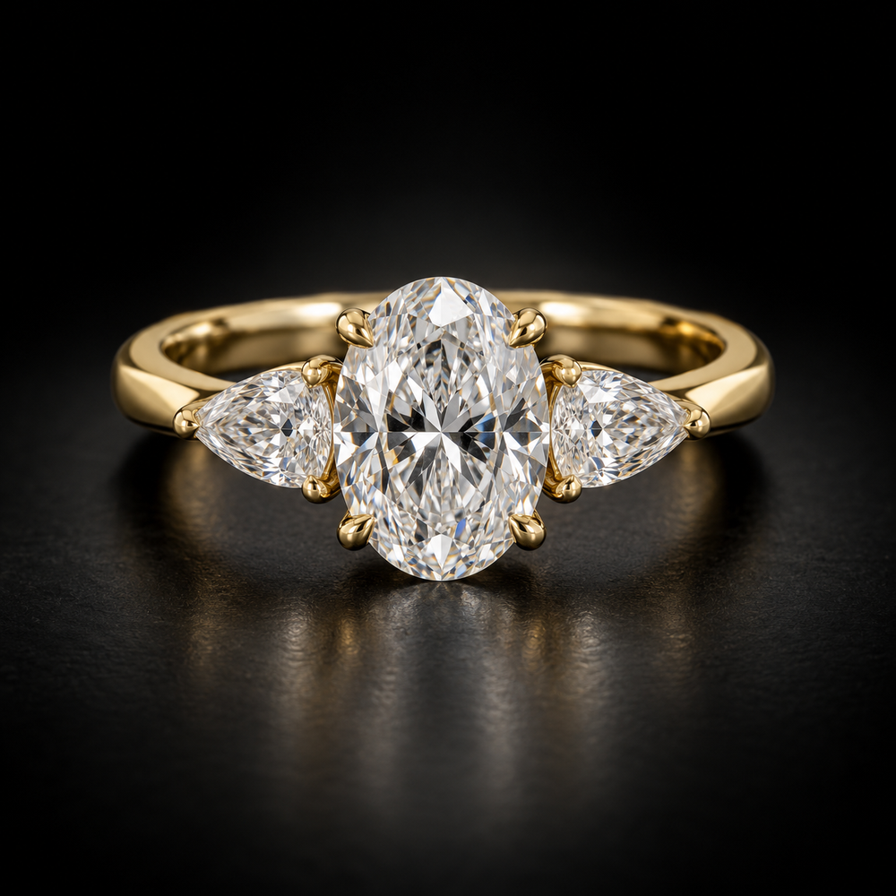 Oval and Pear Three-Stone Engagement Ring