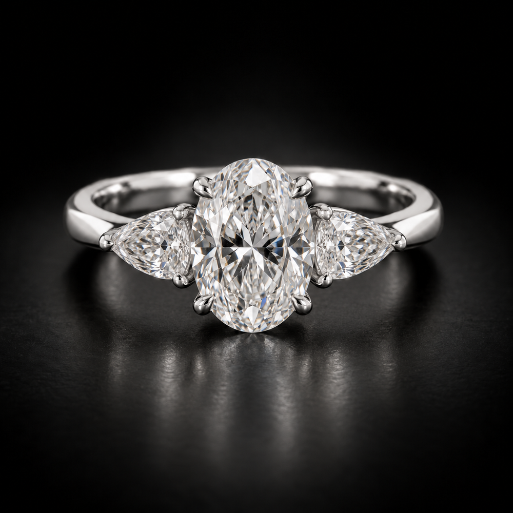 Oval and Pear Three-Stone Engagement Ring