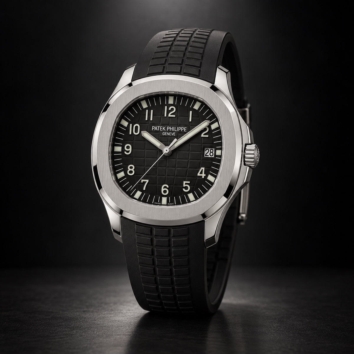 Patek Philippe Aquanaut with black dial and black composite strap