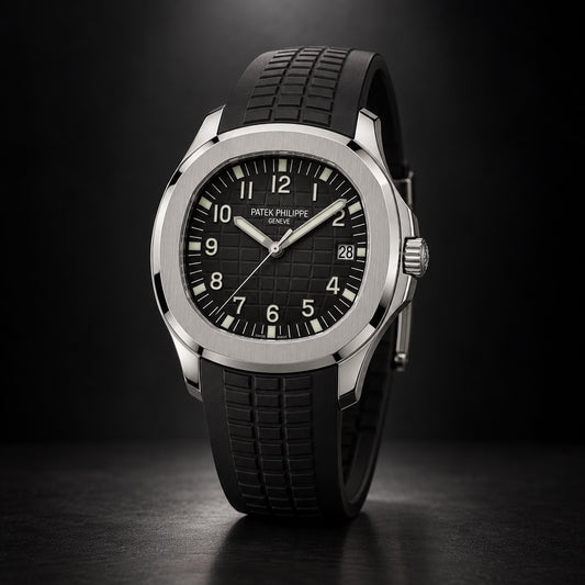 Patek Philippe Aquanaut with black dial and black composite strap