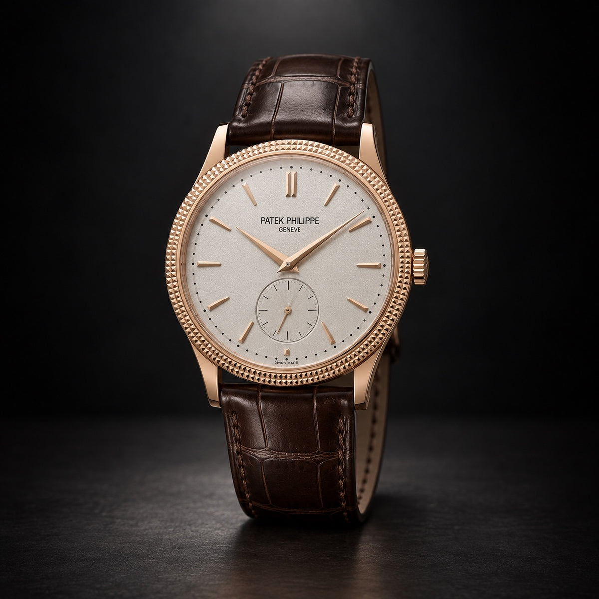 Patek Philippe Calatrava rose gold watch with hobnail bezel and small seconds