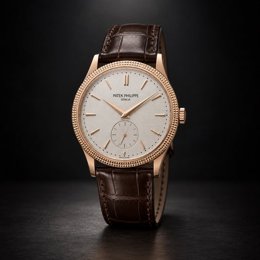 Patek Philippe Calatrava rose gold watch with hobnail bezel and small seconds