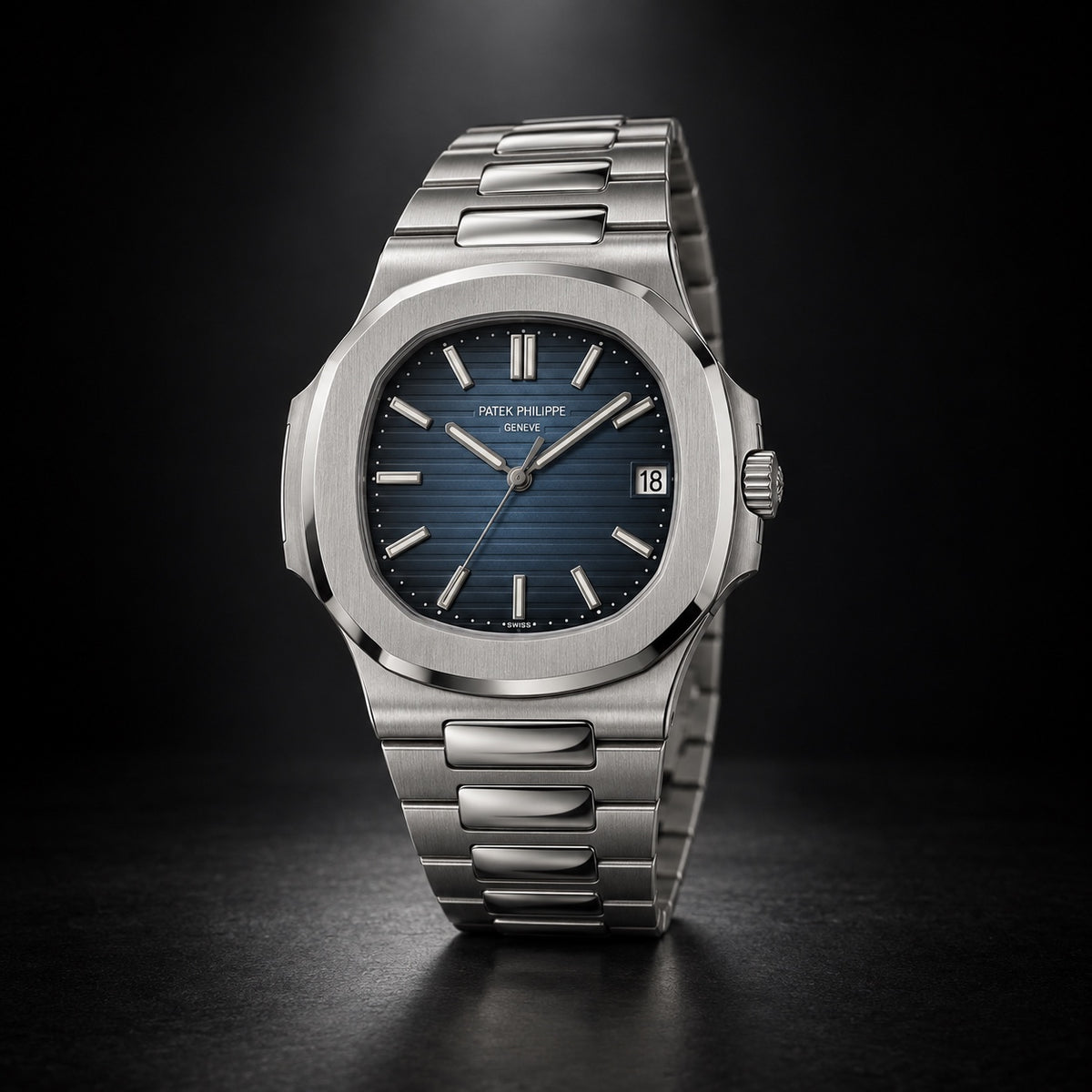 Patek Philippe Nautilus in stainless steel with blue dial and integrated bracelet