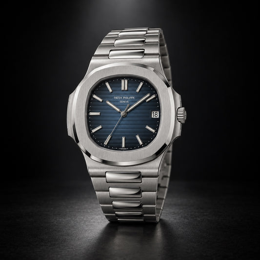 Patek Philippe Nautilus in stainless steel with blue dial and integrated bracelet