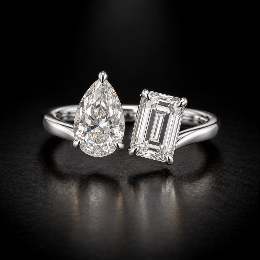 Pear and Emerald-Cut Toi et Moi Engagement Ring