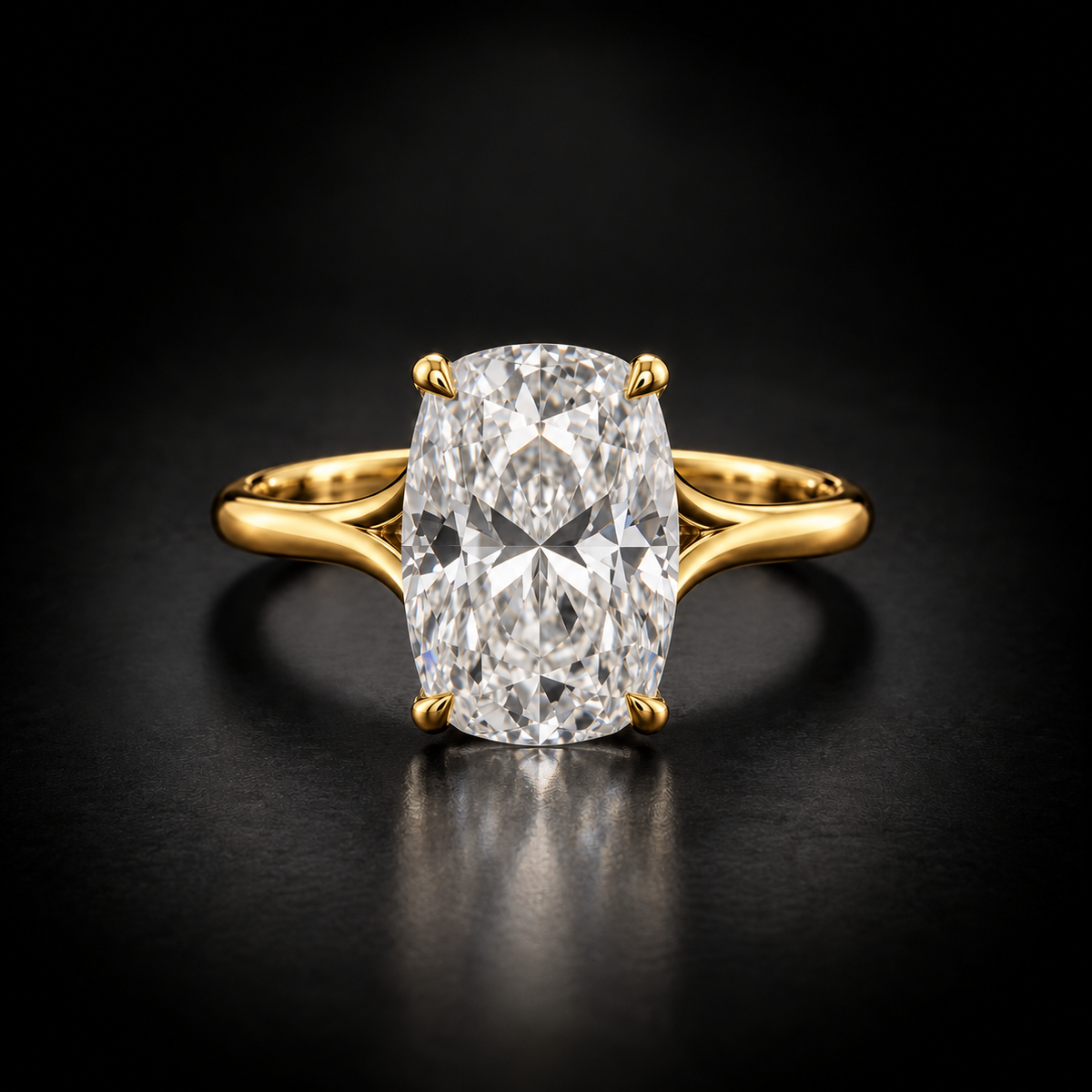 Elongated Cushion Hidden-Halo Solitaire Engagement Ring in 18kt Yellow Gold