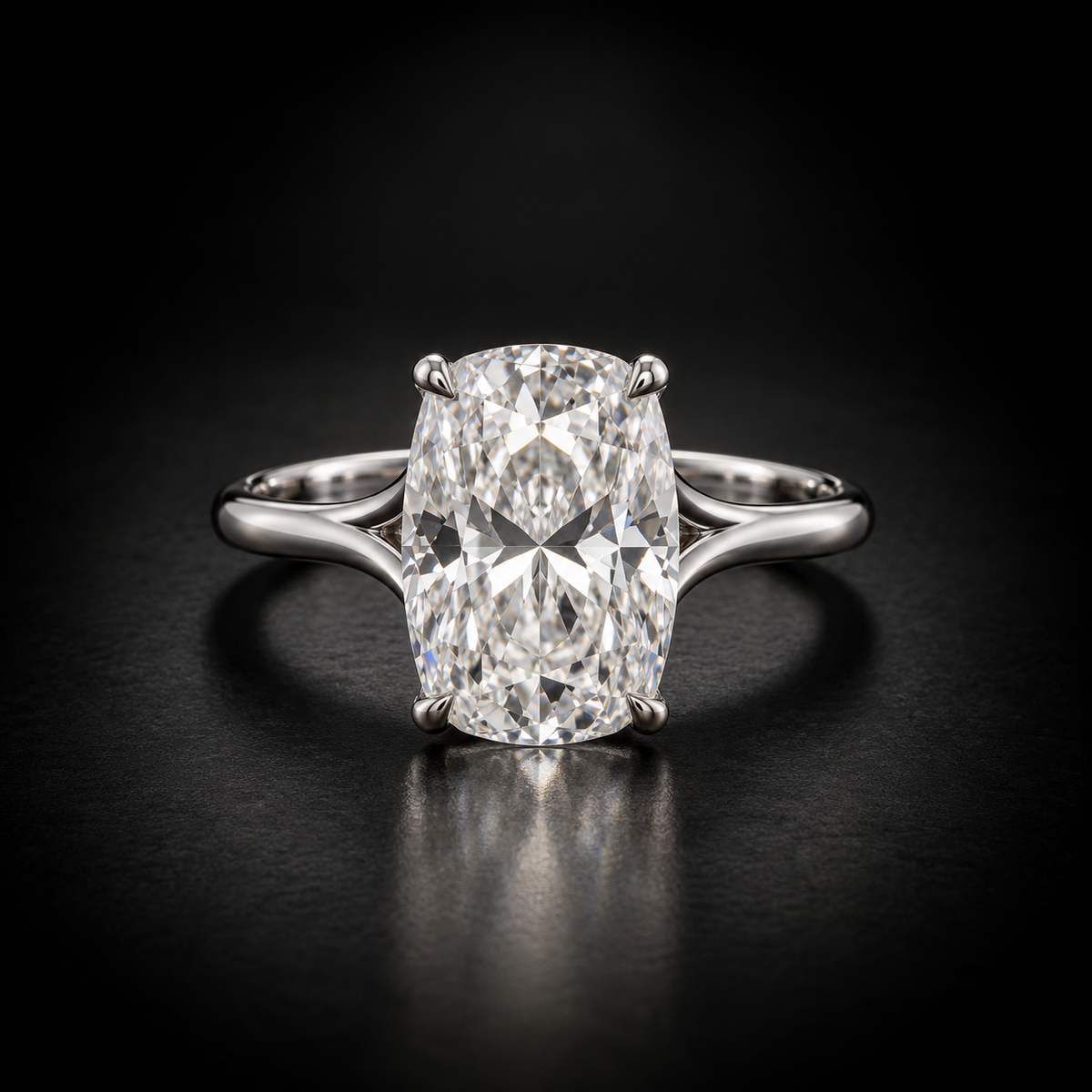 Elongated Cushion Hidden-Halo Solitaire Engagement Ring in Platinum
