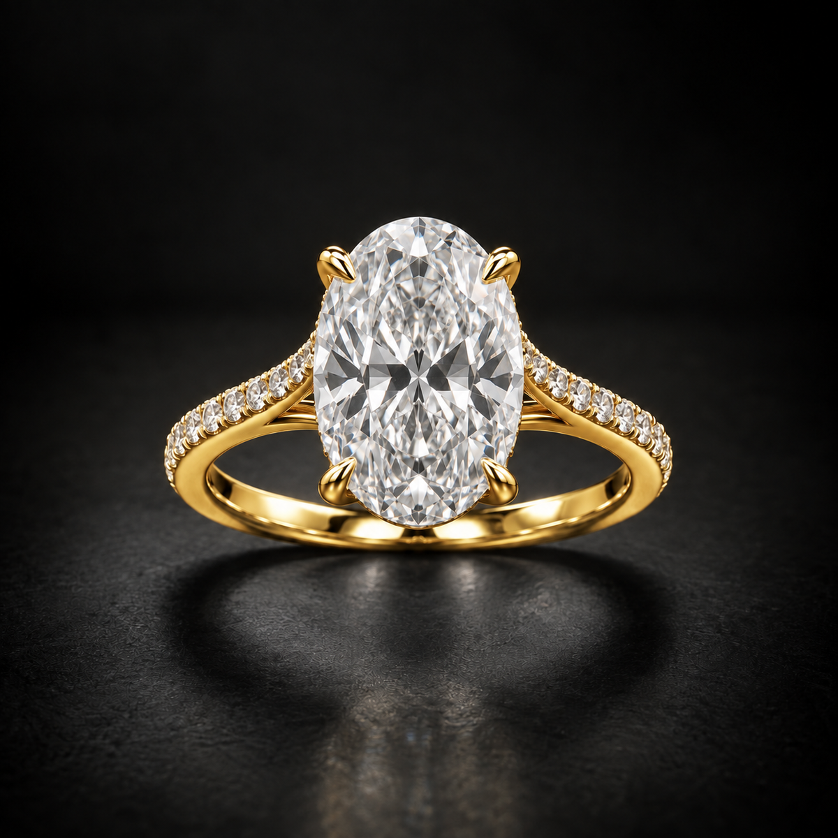 Oval Cathedral Pavé Solitaire Engagement Ring in 18kt Yellow Gold